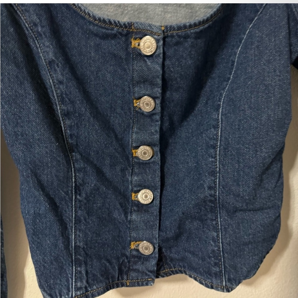 Levi’s Weston Denim Long Sleeve Cropped Blouse Dark Wash Western 2023-XS - Picture 4 of 11